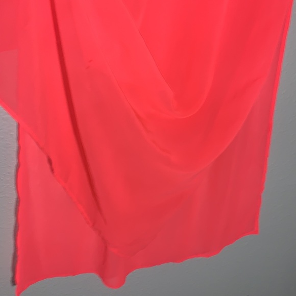 H&M Divided neon coral chiffon lined Maxi Skirt Sz 6/S semi-sheer high slit - Picture 8 of 9